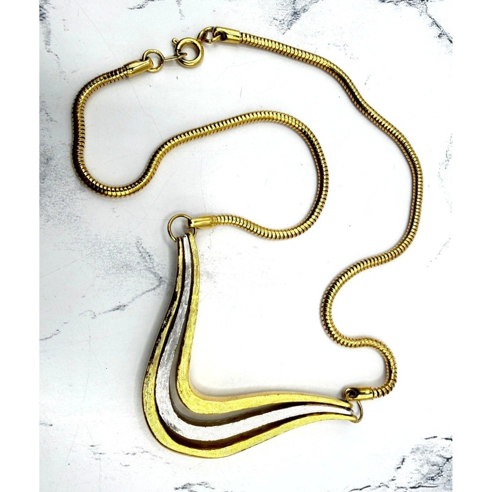 Napier‎ Reversible Necklace Gold Silver Pendant 16" Vintage Signed